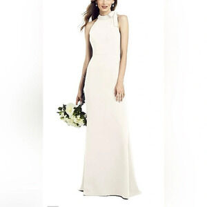 After Six Ivory Bow Neck Crepe Cutout Gown 6827